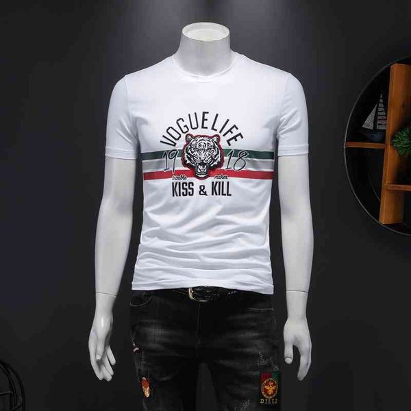 

t-shirts men's summer men's large size mercerized cotton tiger head embroidery casual half-sleeved body short-sleeved t-shirt b3uf, White;black