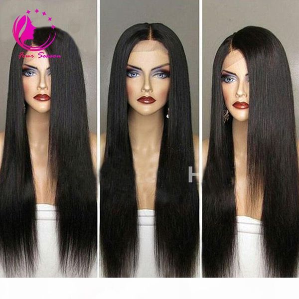 

100%glueless human hair silky straight wigs virgin brazilian full lace and lace front wigs for black women with baby hair bleached knots, Black;brown