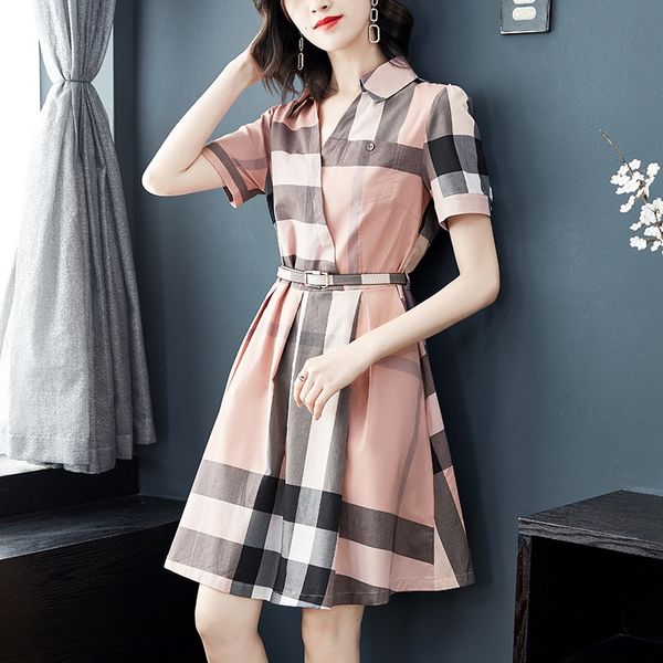 

2020 shirt summer fashion temperament slim lapel plaid skirt 2020 dressshirt dress dresssummer fashion temperament slim lapel plaid dress sk, Black;gray