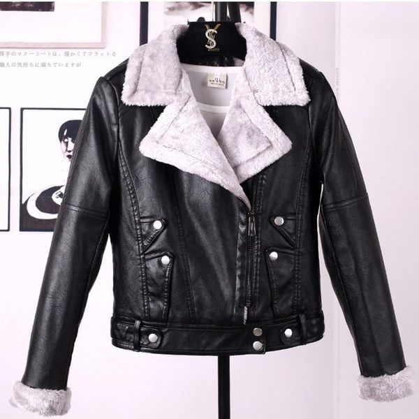 

new leather women winter jacket with fleece ladies plus size coat women autumn winter 9wt0711, Black