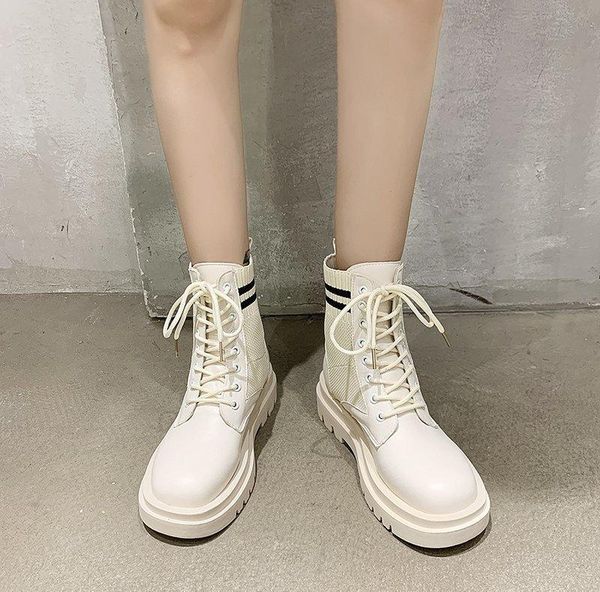 

2020 новых женщин black boots осень мода обувь lace-up круглый toe резинка сапоги обувь женский bootie женская обувь