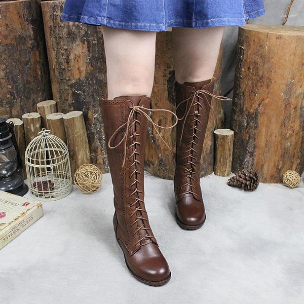 

boots leather full women's layer cow lace up hollow pattern high1, Black