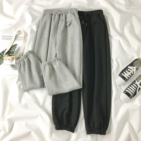 

women's pants & capris streetwear harem autumn winter female korean embroidery thick loose casual women trousers preppy style high wais, Black;white