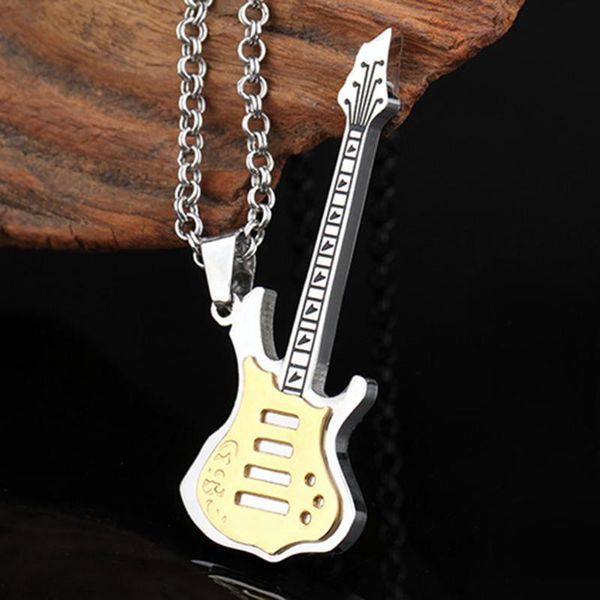

stainless steel gold music guitar pendant necklace punk rock music children guitar necklaces jewelry, Silver