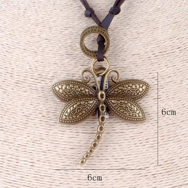 

vintage statement necklace cute dragonfly pendant choker jewelry lovely leather rope necklaces insect pendants collares mujer, Silver