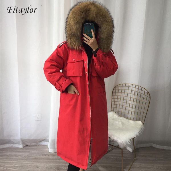 

women's down & parkas fitaylor 2021 large real natural raccoon fur collar coat women winter thick warm parka hooded white duck long jac, Black