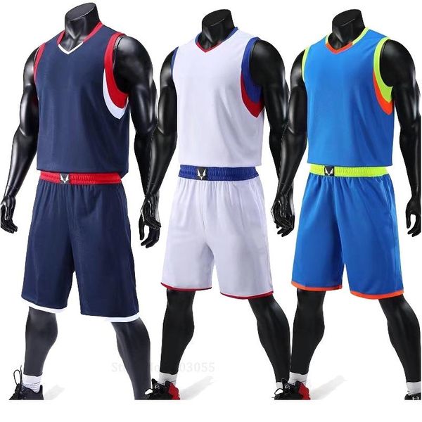 

men basketball set uniforms kits 2018 big size college basketball jerseys sports suits diy customized training suits wea bbyjef, Blue;black
