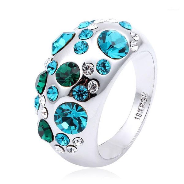 

cluster rings white gold color half ball full bling blue crystals statement cocktail for women anillos bague anel feminino aneis jewelry1, Golden;silver