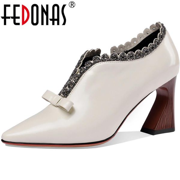 

fedonas elegant shoes for women butterfly knot pointed toe shoes woman heels 2021 genuine leather side zipper women, Black