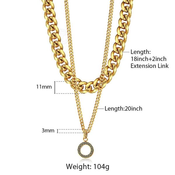 

tss011 подвеска choker мужчины для бордюра box круга цветой золота многоуровневой женщины шарм звено цепи ожерелье кубинской сталь нержавеющ, Golden;silver