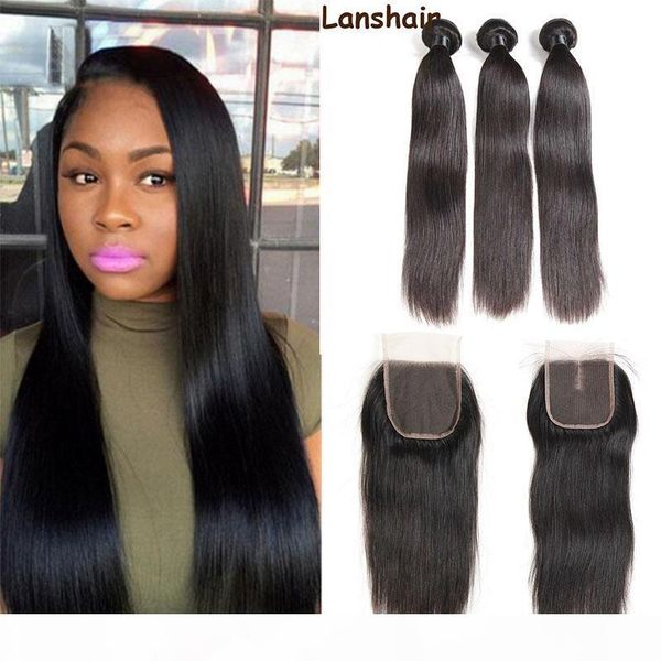 

8a brazilian straight virgin hair weaves with 4x4 lace closure remy human hair weaves with lace closure natural black