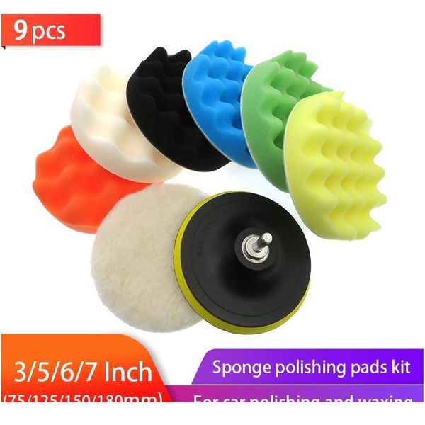 

9pcs boofing gronge pad set 3/5/6/7 дюймов автомобильный полировочный комплект комплект povaring afaxing с адаптером m14 для автомобиля clea