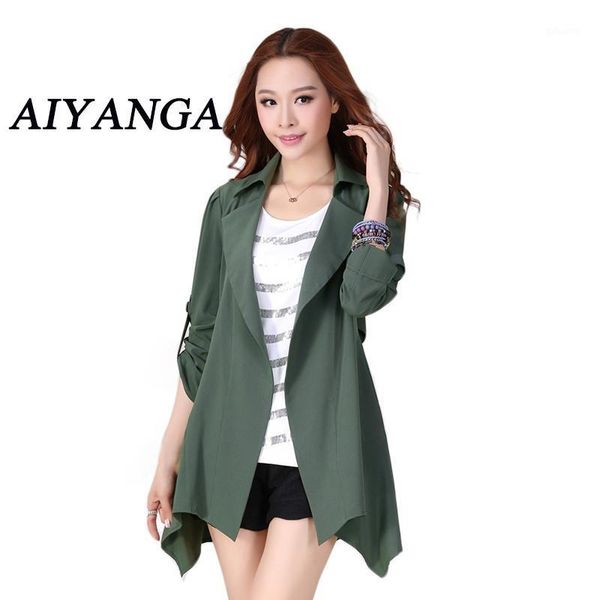 

aiyanga women trench coat 2020 fashion plus size slim one-button trench coats female casual windbreaker outwear casaco feminino1, Tan;black