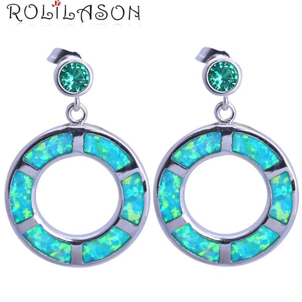 

rolilason birthday party for women green fire opal silver stamped dangle earrings health fashion jewelry opal jewelry je1159