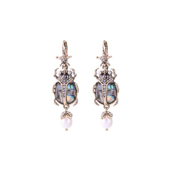 

insect female pearl pendant style long personalized versatile star skull earrings, Silver