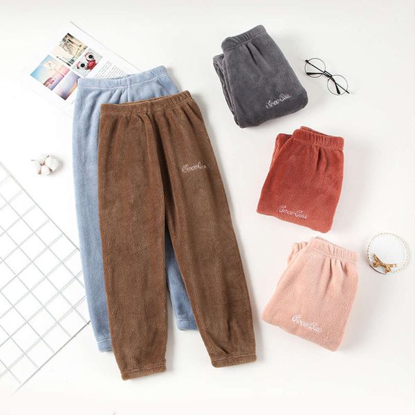 

pants thickened plush double-sided coral children's warm autumn and winter new pajamas set home wear flcm, Blue;red