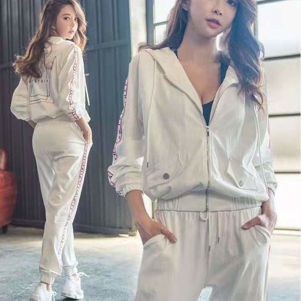 

fitness suit women's sportswear sportswear spring and autumn clothing 2019 new fashion western style leisure two-piece suit european fa, Gray