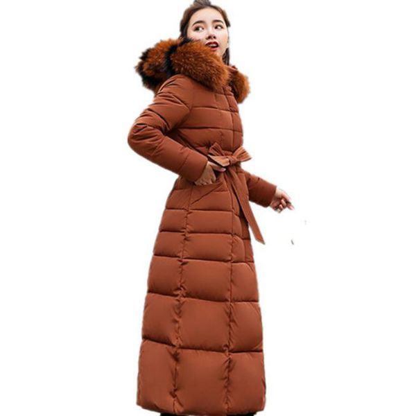 

new casual slim winter jacket fur collar coat thick sash women's down cotton padded jackets hooded parka women, Black