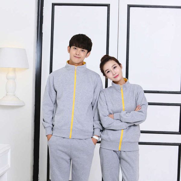 

leisure autumn korean color sleeve contrast long sports advertising shirt men's stand collar sweater, Gray