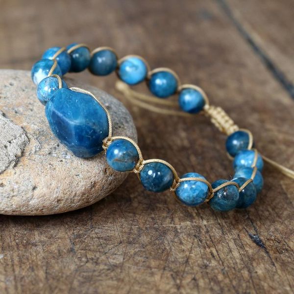 

charm bracelets natural apatite beaded bracelet women men string braided yoga healing energy friendship handmade jewelry, Golden;silver