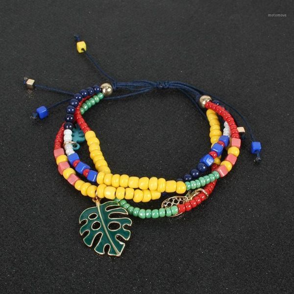 

2020 new fashion multilayer crystal stone beads leaf charm bracelet and bangle pulseras mujer boho women's bracelet1, Black