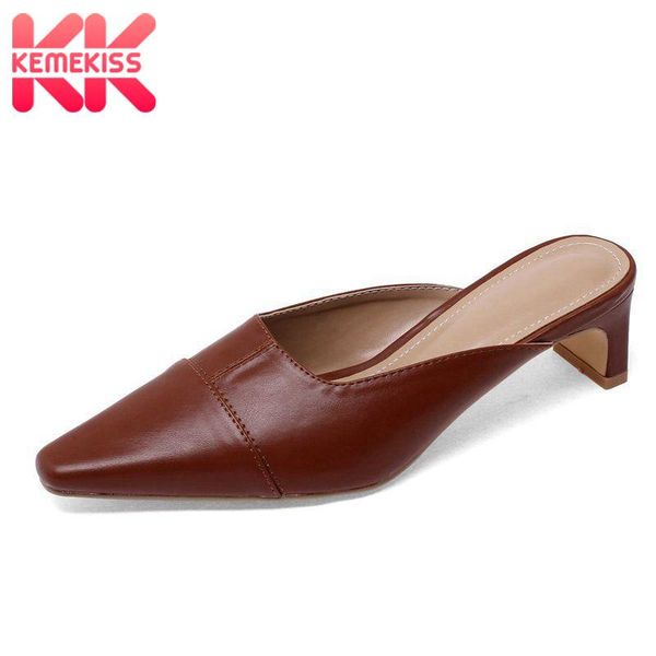 

kemekiss women sandals shoes high-quality genuine leather small square toe shoes women fashion thick heels footwear size 33-40, Black