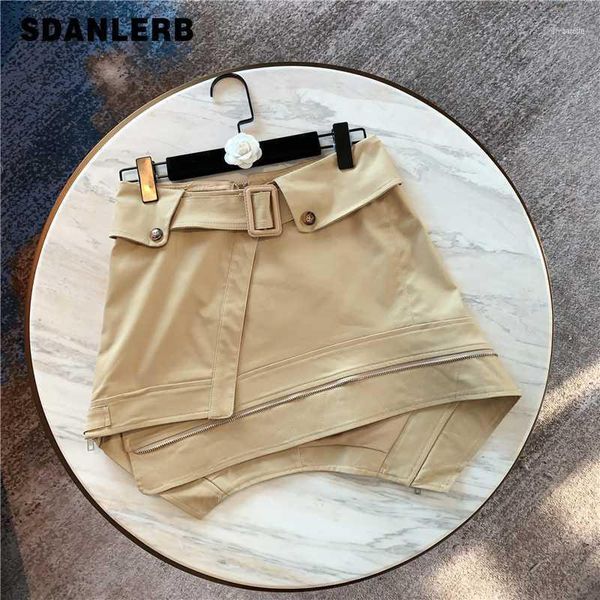 

2020 summer skirt woman european ins style cool zipper bezel handsome all-match lace-up tooling overskirt ladies high wait skirt11, Black