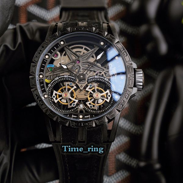 

high version excalibur rddbex0471 skeleton dial black steel case automatic mechanical movement mens watch black leather strap sport watches, Slivery;brown