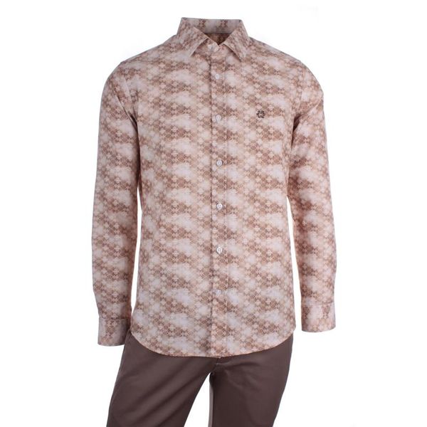 

gentilbay men's ethnic digital printed cotton brown slimfit long-sleeve sport classic shirt dpd034, White;black