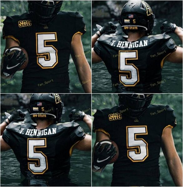 

custom appalachian state mountaineers college football jersey 18 mike evans 70 cooper hodges 60 noah hannon 12 zac thomas george blackstock, Black