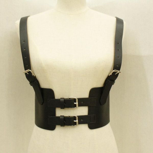 

fashion leather steampunk underbust waist belt 2020 new corset vest harness strechy waistcoat for women, Black;brown