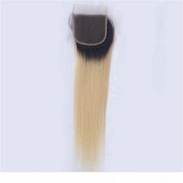 

1b 613 bleach blonde lace closure 4*4 swiss lace malaysian human straight hair closure three middle part, Black;brown