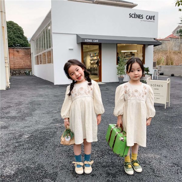 

girl's new 2021 embroidered children's spring sweet long sve princs skirt cute drs, Red;yellow