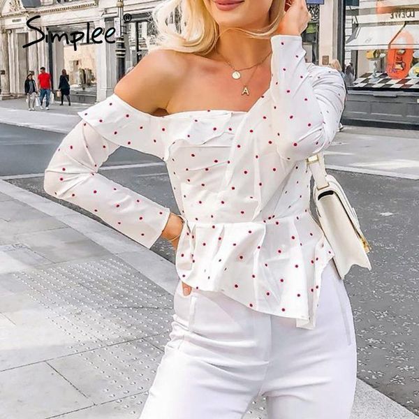 

simplee ruffle white cotton dot women blouse shirt asymmetrical one shoulder feminine blouse streetwear party korean 1