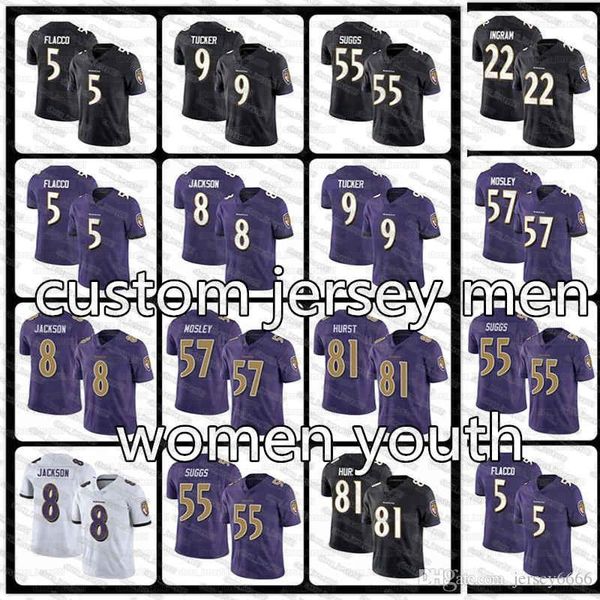

8 lamar jackson baltimores raven jersey 48 patrick queen 29 marlon humphrey 89 mark andrews 9 justin tucker 27 j.k. dobbins football, Black;red