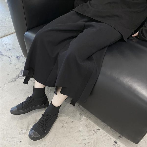

2021 new men women's clothing hair stylist irregular broken leg pants with plush wide leg pants plus size costumes 27-46, Black