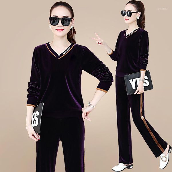 

running sets 4xl autumn women tracksuit sportswear velvet loose sweatshirt+pant jogger fitness gym workout casual set sport suit1, Black;blue