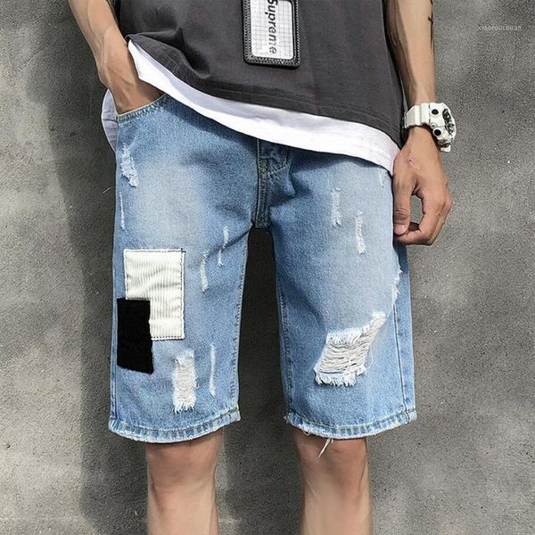 

men denim shorts rip jeans frayed jeans casual pant short pant midi loose casual shorts men1, White;black