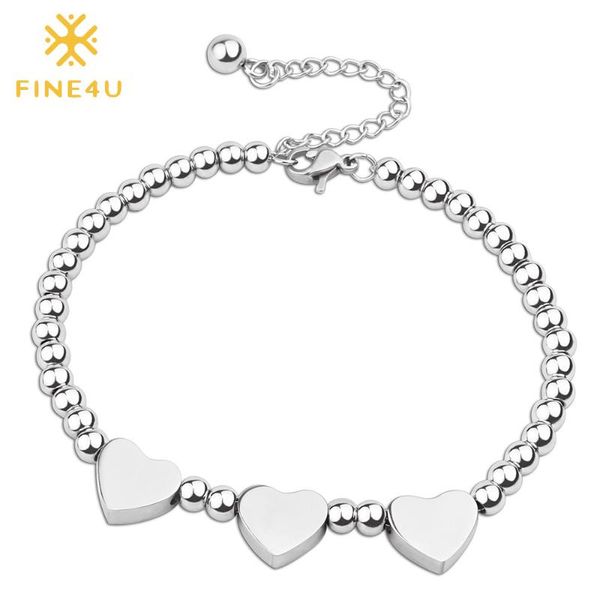 

fine4u b186 cute love heart charms bracelet for men women stainless steel beaded bracelets crucifix rosary jewelry dropshipping, Golden;silver