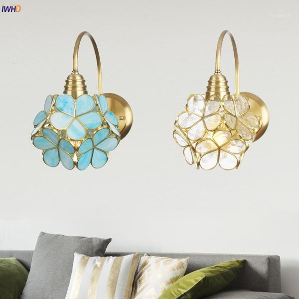 

copper nordic wall lights creative glass flower lampshade wall lamp wandlamp bedroom light home living room lighting1