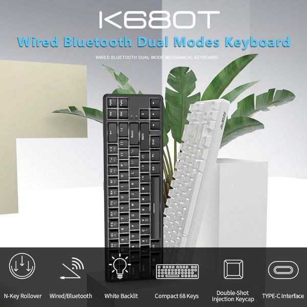

ajazz k680t wired bluetooth 68 keys with anti-ghosting design mechanical keyboard for different backlight modes