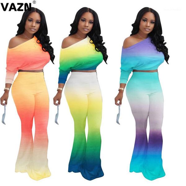 

women's tracksuits vazn 2021 autumn young sweet daily full sleeve group long boot cut pants slim women 2 piece set1, Gray