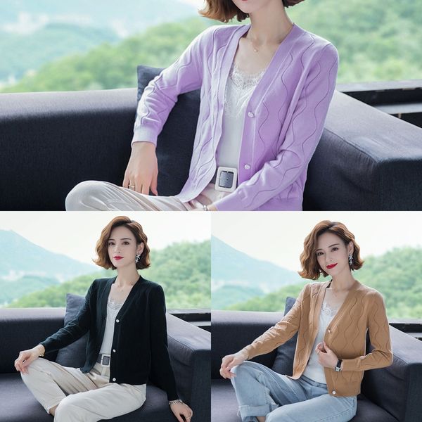 

single breasted long sleeve knitted sweatercoat sweatercardigan new autumn 2020 short loose women's knitting sweater outerwear women, White;black