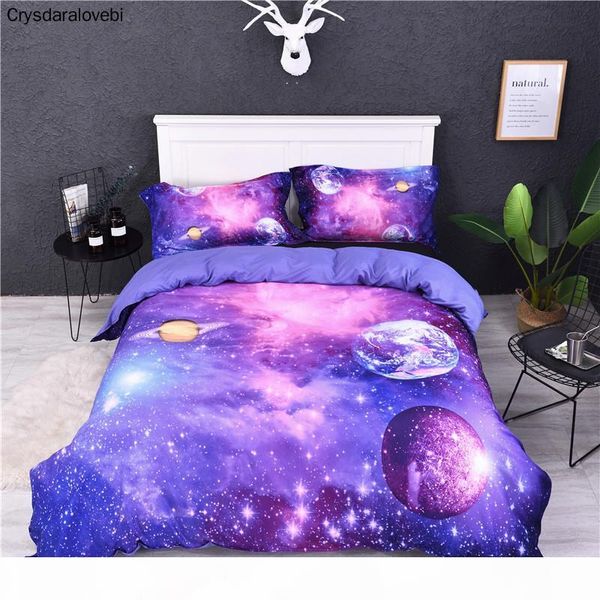 

3pcs a lot bedding set fantasy planet printed kids bed linen super soft duvet cover and 2pcs pillowcases twin  king size