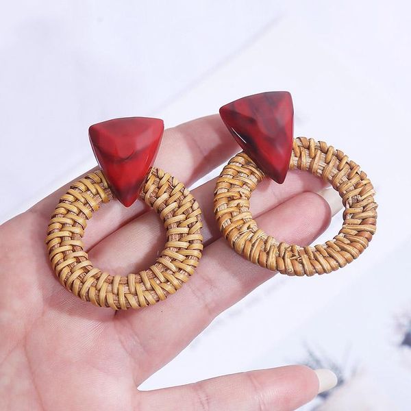 

dangle & chandelier 2021 fashion ladies round hollow handmade rattan drop earrings for women trendy geometric triangle acrylic earring gifts, Silver