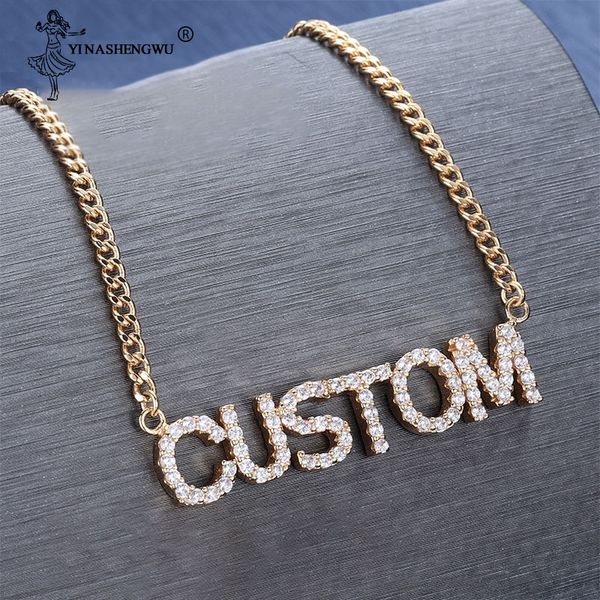 

iced out crystal pendant necklace for women custom name necklace & pendants bling jewelry iced out initial choker custom chain 0927, Silver