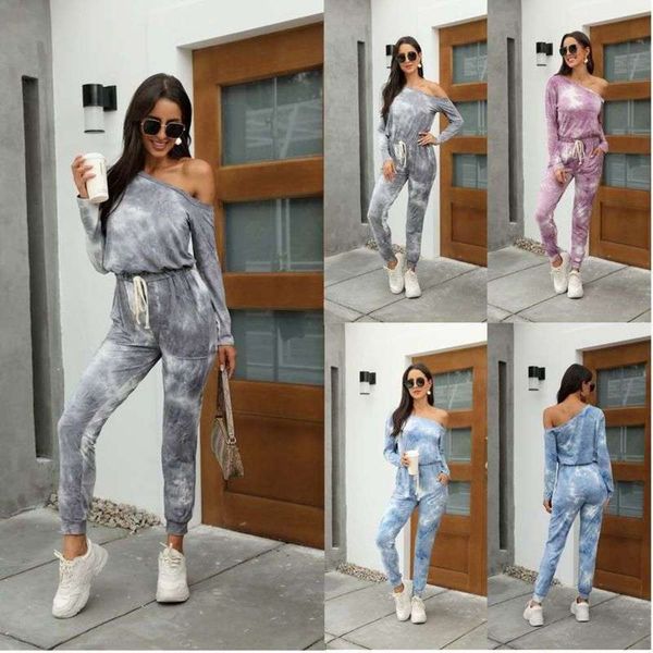 

sleeve new long tie off dye shoulder jumpsuit for women's wear in autumn and winter 2020, Black;gray