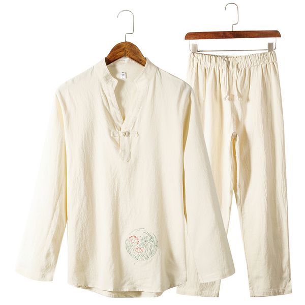 

2021 new men set casual suit mens chinese cotton linen black shirts male fashions straight harem pants tracksuits 5xl nh22