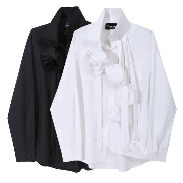 

designer women's clothing 2020 autumn new japanese loose shirt fashion black and white solid color blouse