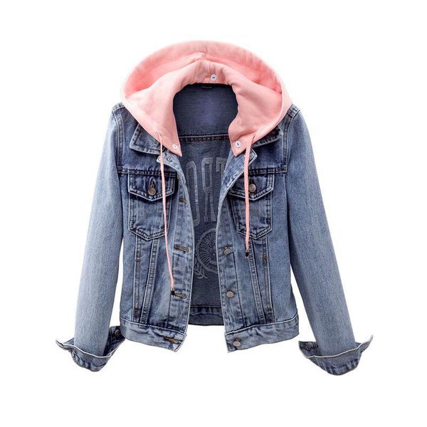 

denim jacket female short 2020 spring autumn detachable hooded long-sleeved jackets embroidery wild slim women's, Black;brown